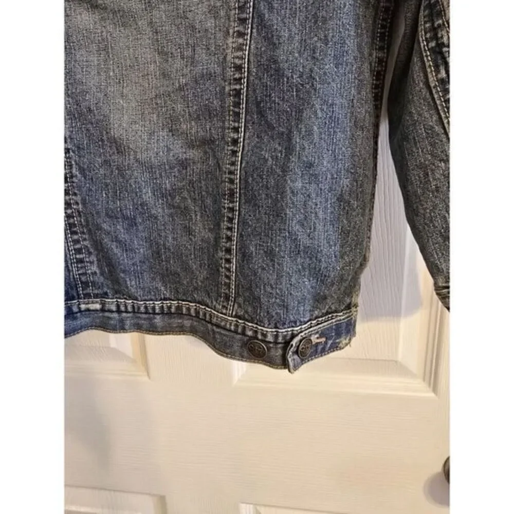 OTB Women's Distressed Blue Denim Jeans Jacket Size Large -6- Rich Mom Old Money